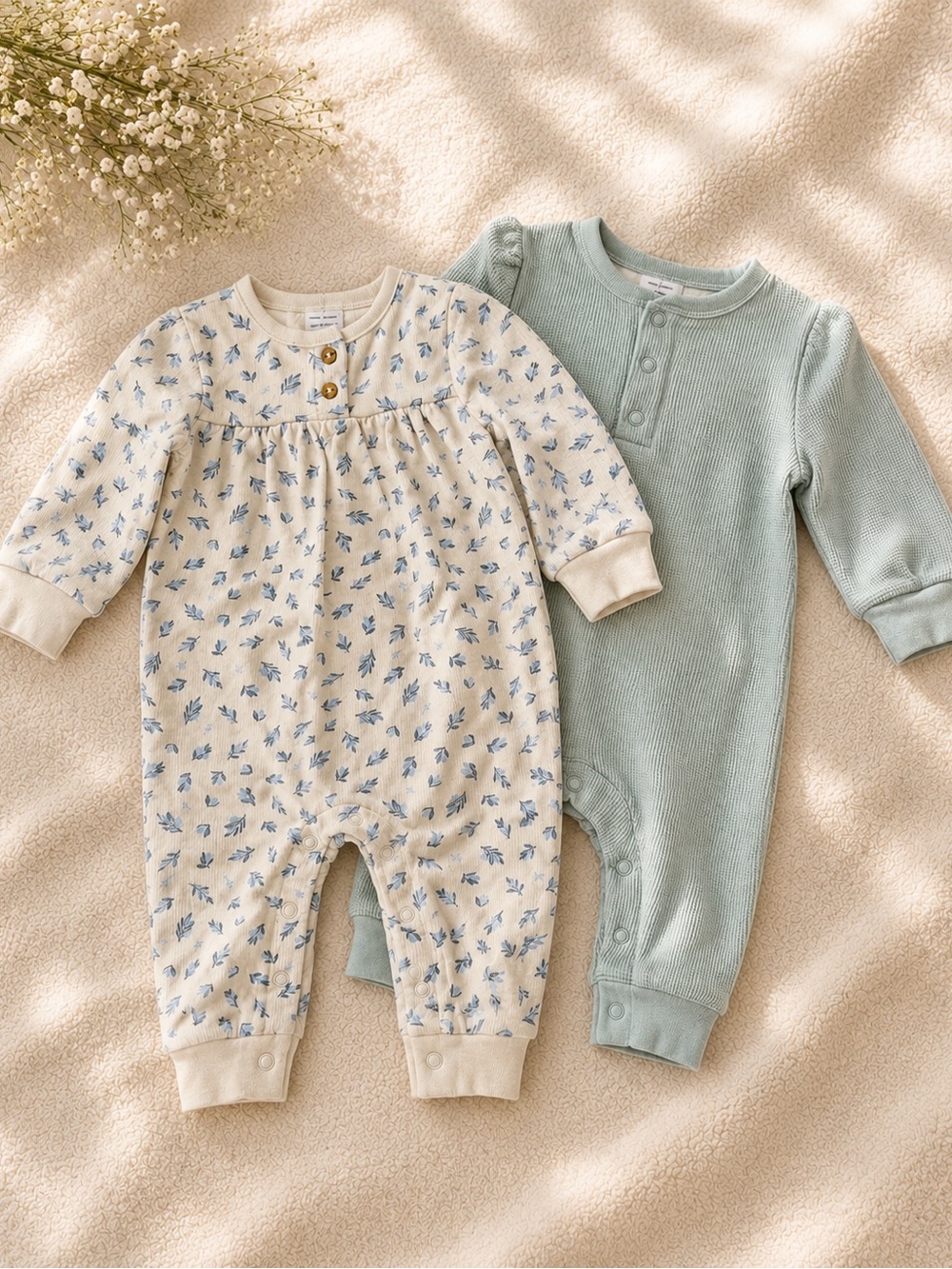 Soft Floral & Sage One-Piece Set - 2 Pack